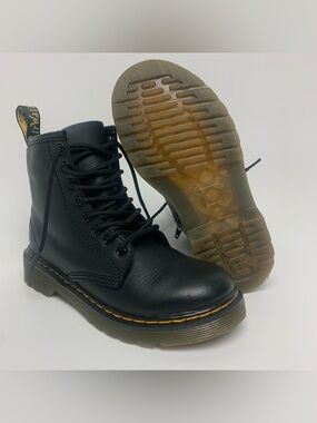 Dr. Martens Boots 1460J Black Leather Combat Ankle Side Zip Kids Size 13 US